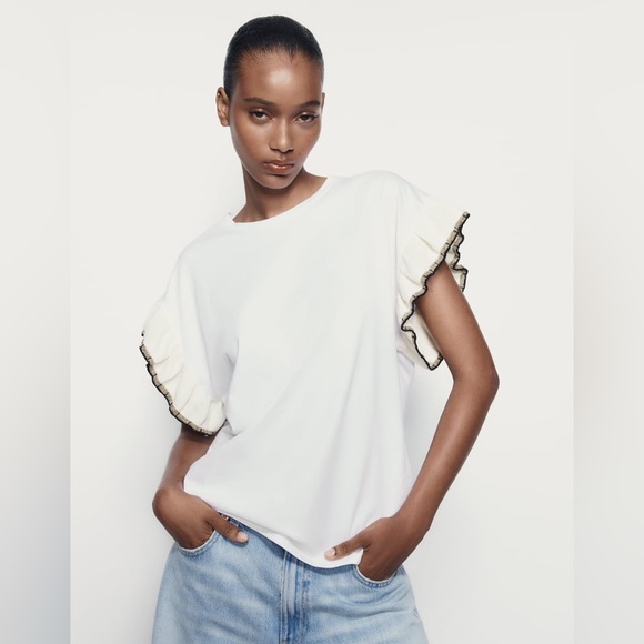 ZARA RUFFLED TRICOT TOP - Picture 1 of 8